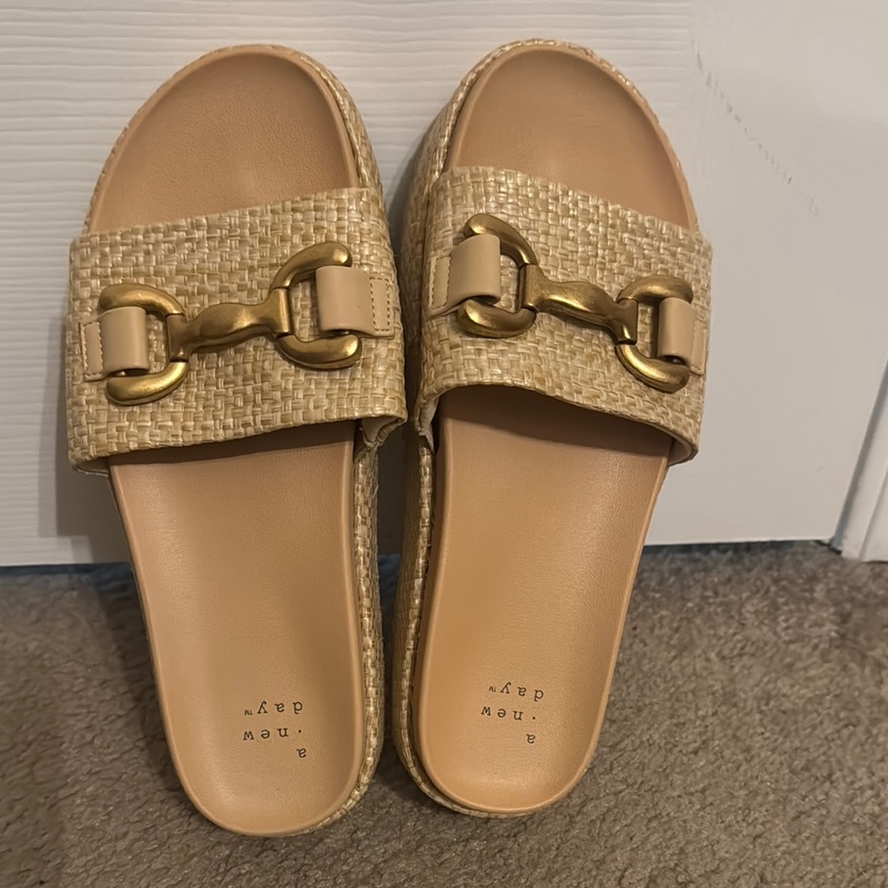 A New Day Tan Gold Sandals with Woven Detail